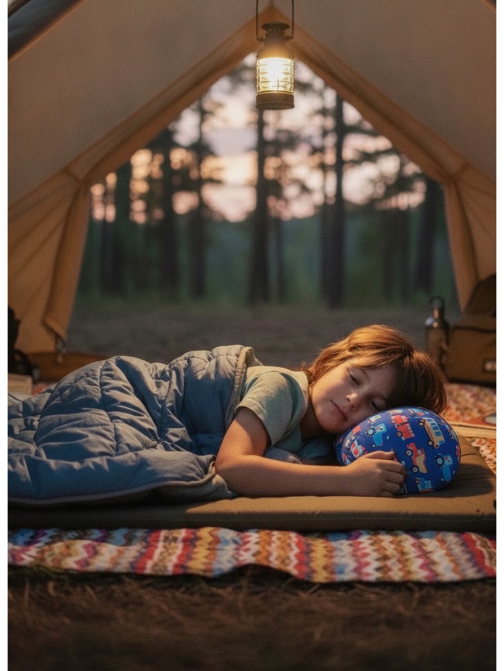 Camping Pillow- Blue with Cars, Tractors, and Trains!